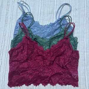 Bundle of Lace Bralette Set in Burgundy, Green, and Gray